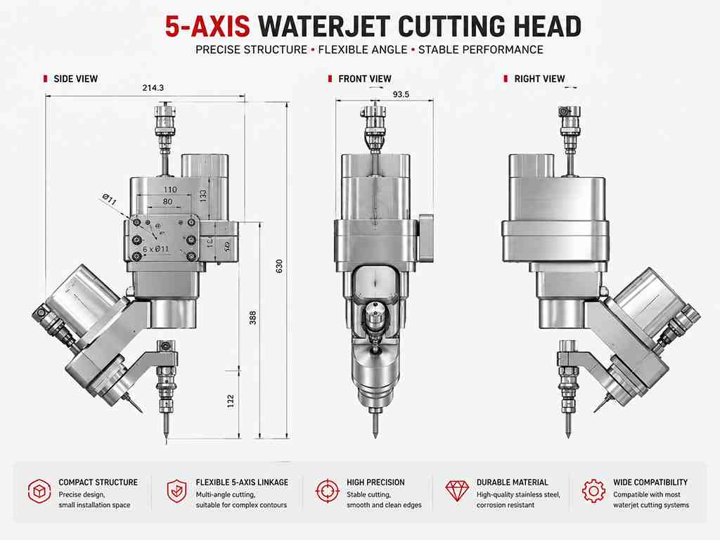 3D Waterjet Cutting Head Ultra High Pressure Dynamic Taper Compensation Waterjet Cutting Head