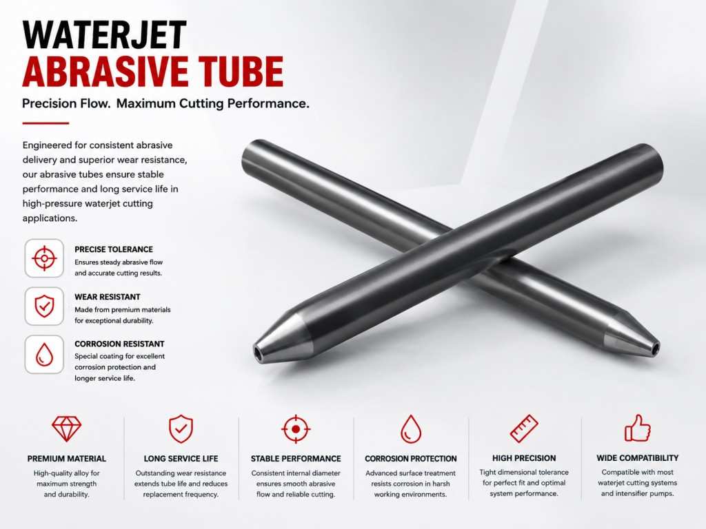 Waterjet Focusing Tube Universal Precision Cut <a href=https://www.kundacnc.com/Cnc-Water-Jet-Cutter-High-Accuracy-Hydro-Granite-Waterjet-Cutting-Machine-For-Sale-p.html target='_blank'>Water Jet Abrasive</a> Boron Carbide <a href=https://www.kundacnc.com/Mixing-Tube-Industria-Abrasive-Waterjet-Mixing-Focusing-Tube-Manufacturer-p.html target='_blank'>Mixing Tube</a>